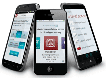 Image: Smartphone's start test, handbook, and arterial puncture guide (Photo courtesy of Radiometer Medical).